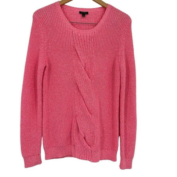 Talbots Bright Pink Sweater Size Medium Chunky Knit Pullover Long Sleeve Cotton - Picture 1 of 8